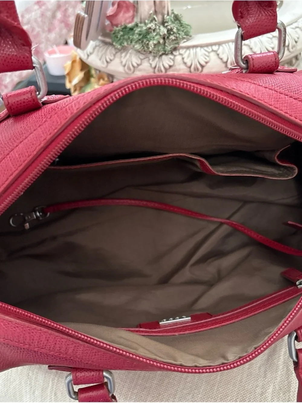 Ecco Genuine Leather Stylish Red Women's Satchel Handbag Large